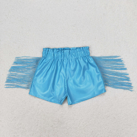 rts no moq SS0241 blue shiny leather tassel shorts
