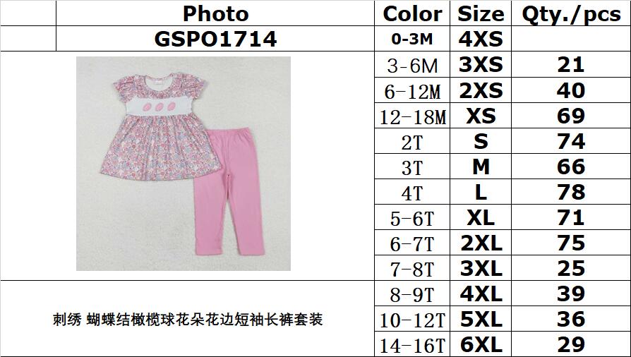 RTS NO MOQ ETA 5/7days arrived GSPO1714 Embroidered bow rugby flower lace short-sleeved trousers set