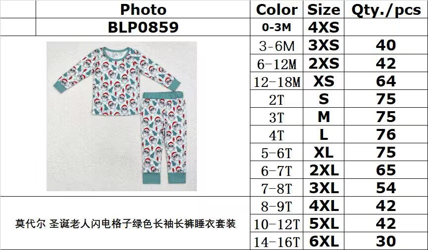 BAMBOO RTS NO MOQ ETA 5/7days arrived BLP0859 Modal Santa Claus lightning plaid green long-sleeved trousers pajama set