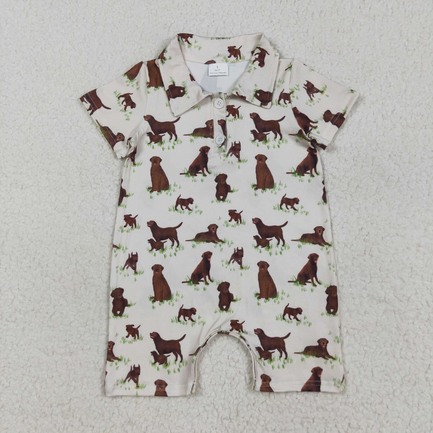 RTS NO MOQ（In Stock) SR3174 Puppy grass beige button collar short-sleeved bodysuit