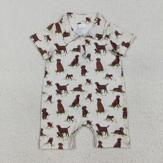 RTS NO MOQ（In Stock) SR3174 Puppy grass beige button collar short-sleeved bodysuit