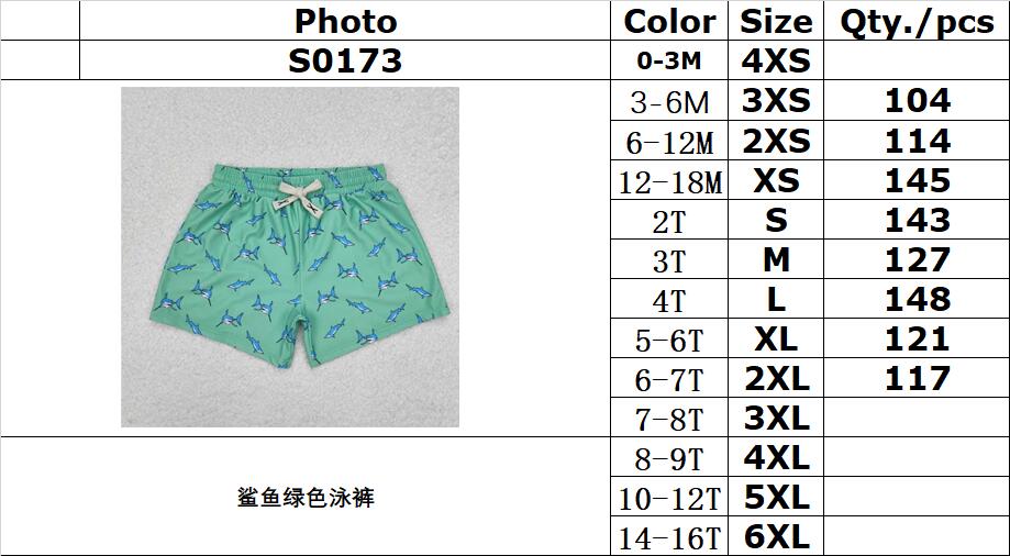 RTS NO MOQ ETA 5/7days Arrived S0173 Shark green swimming trunks