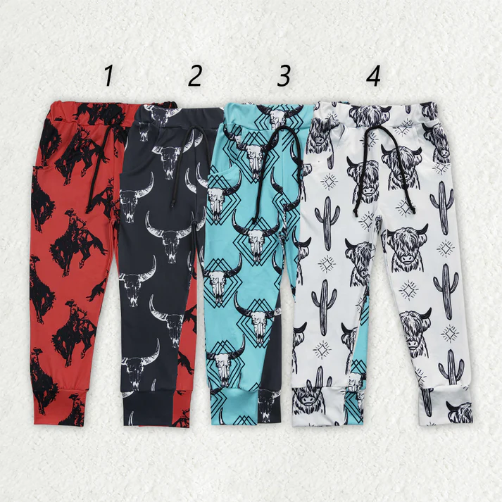 RTS NO MOQ Baby Boys Hand-painted Bull Head-Horse Pattern Drawstring Trousers
