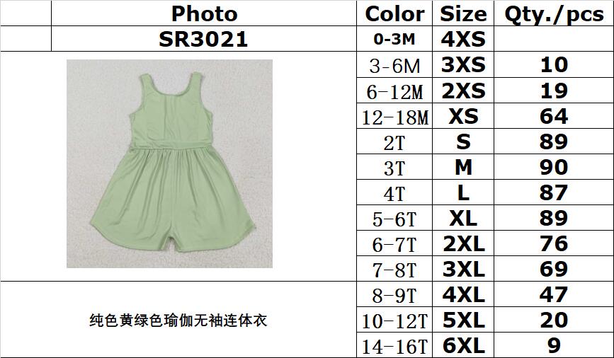 RTS NO MOQ SR3021 Solid yellow and green yoga sleeveless jumpsuit