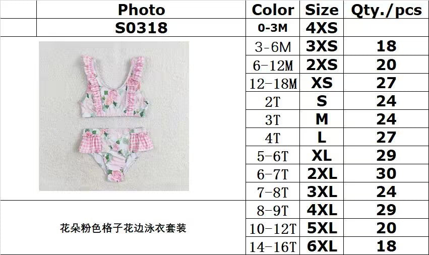 rts no moq S0318 Flower pink plaid lace swimsuit set