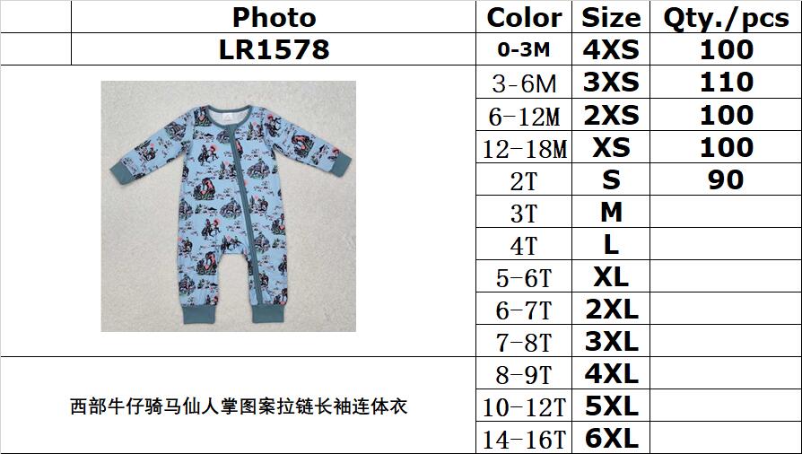 RTS NO MOQ ETA 5/7days arrived LR1578 Western cowboy riding cactus pattern zipper long sleeve jumpsuit