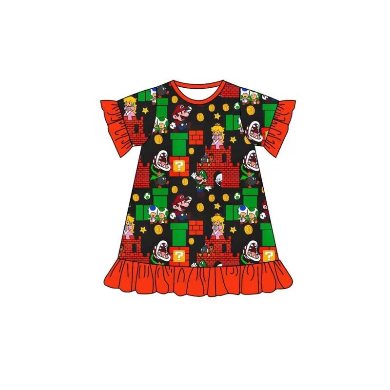 custom moq 5 eta 4-6 weeks Girls baby girls clothes cartoon red short sleeve summer skirt