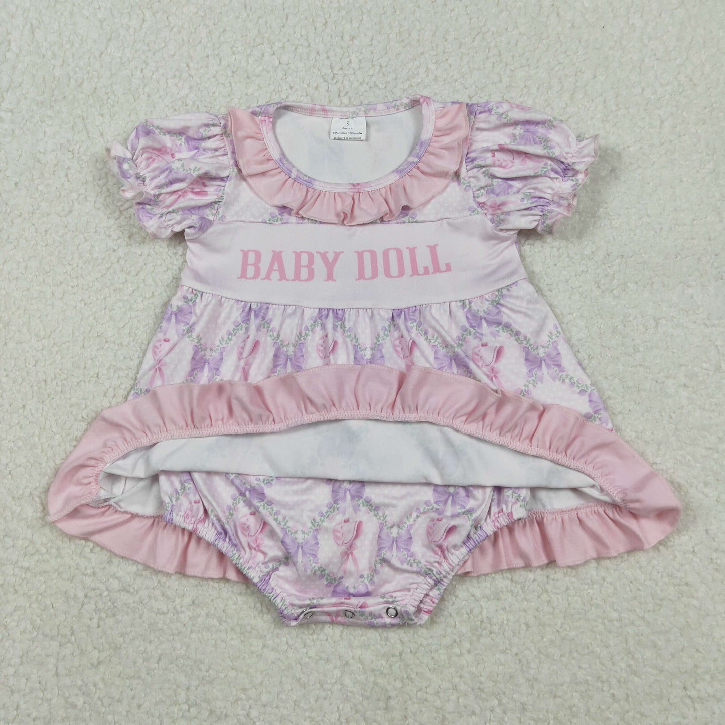 RTS NO MOQ（In Stock) SR3291 Baby Doll Floral Bow Pattern Plaid Short-Sleeve Onesie