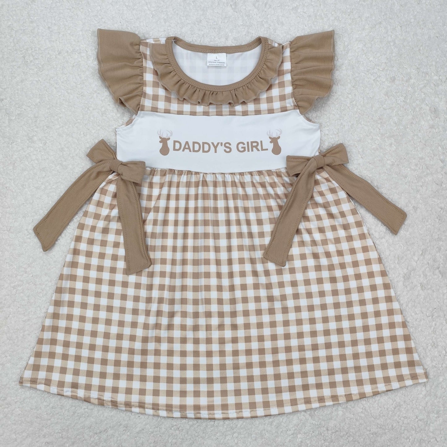 RTS NO MOQ ETA 5/7days Arrived GSD1607 Daddy's girl elk lace bow plaid flying sleeve dress