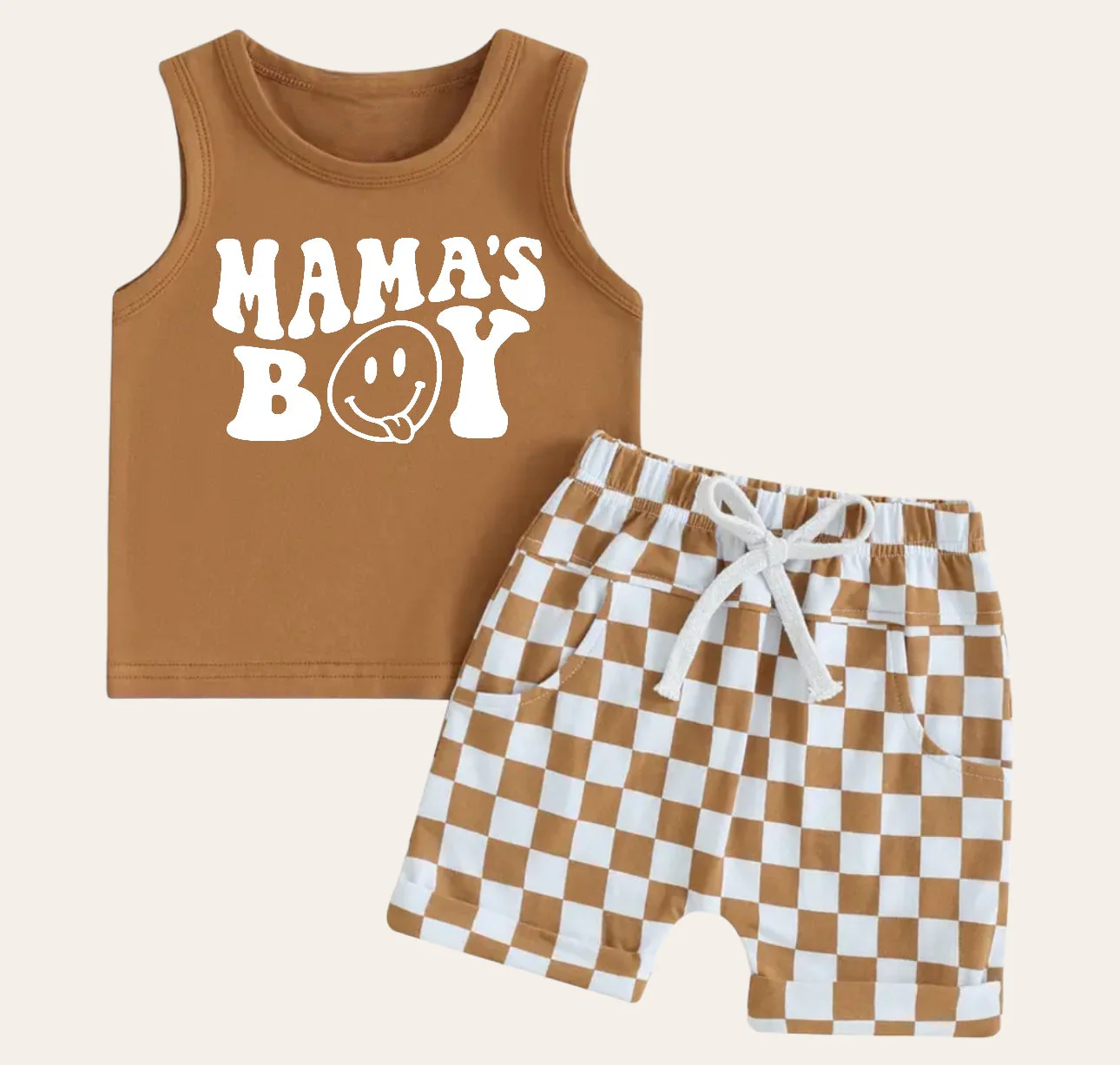 Deadline April 2 custom  no moq baby boys mamas boys Brown short-sleeved shorts suit