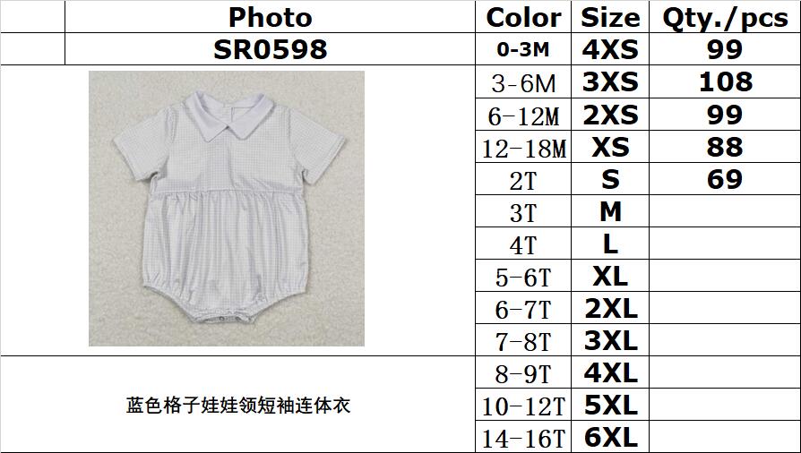 SR0598 Blue plaid doll collar short sleeve jumpsuit