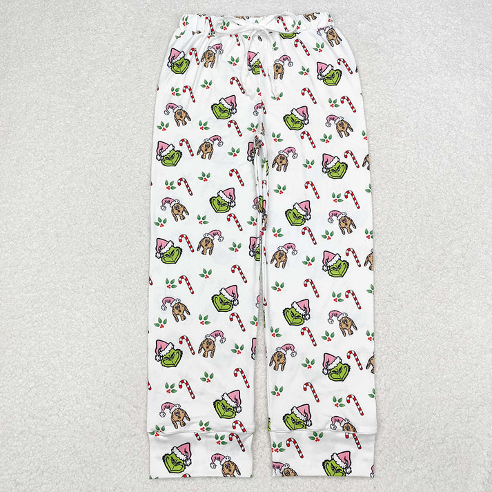 RTS NO MOQ Adults women cartoon Christmas green monster straight trousers