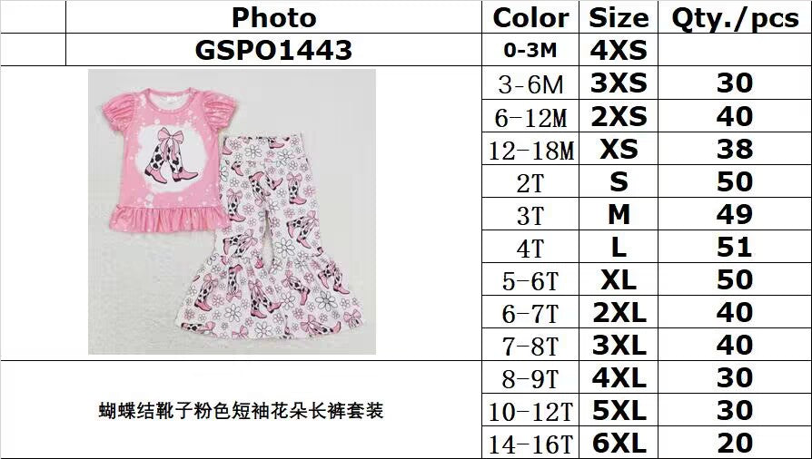 GSPO1443 Bow boots pink short-sleeved floral trousers suit