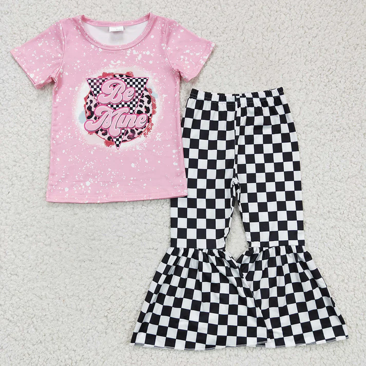 RTS NO MOQ BE MINE pink short-sleeved pants set and long sleeve top