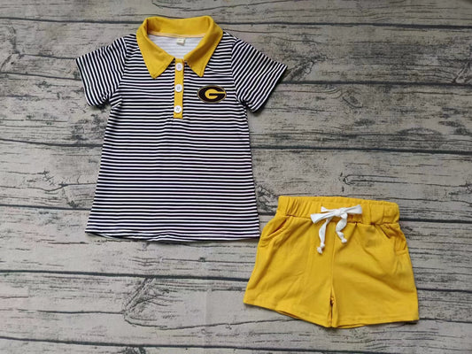 custom moq 5 eta 4-6weeks summer baby boys clothes team short sleeve yellow shorts set