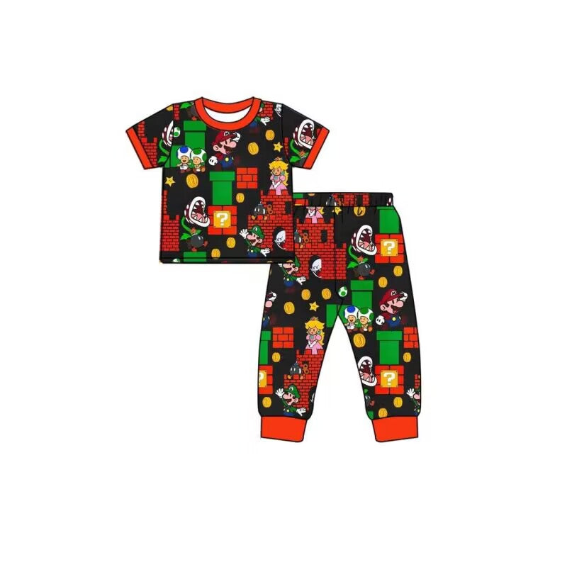 custom moq 5 eta 5-6weeks baby boys clothes cartoon red short sleeve Pants Sets