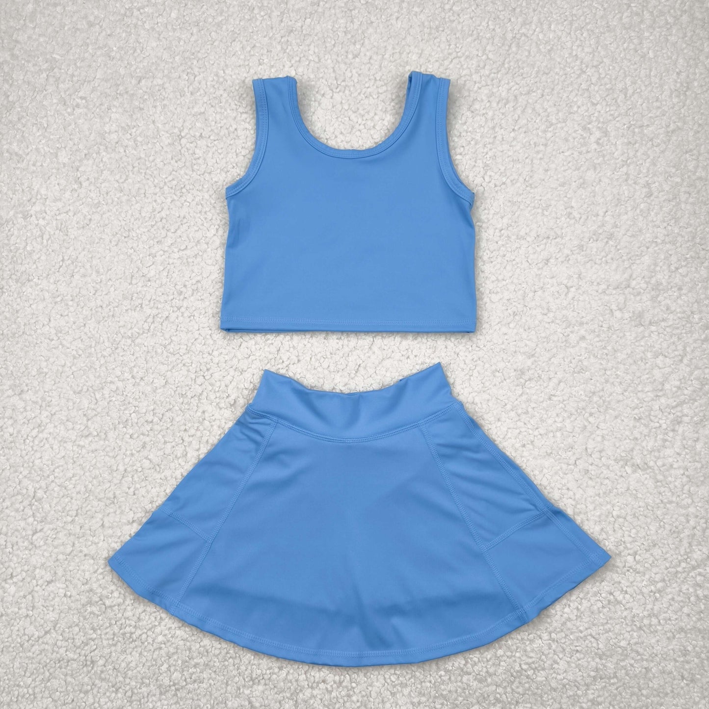 RTS NO MOQ GSD1985 Solid sky blue sleeveless skirt yoga set