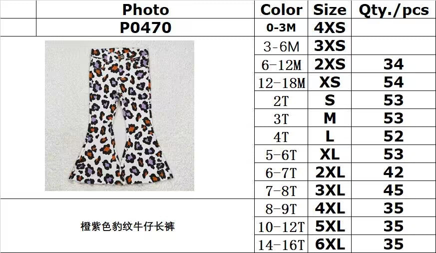 rts no moq P0470 Orange and Purple Leopard Print Denim Pants