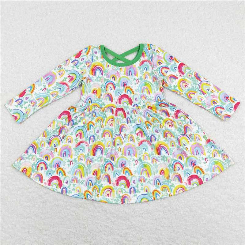 RTS NO MOQ Baby Girls rainbow Long Sleeve Dress & Romper