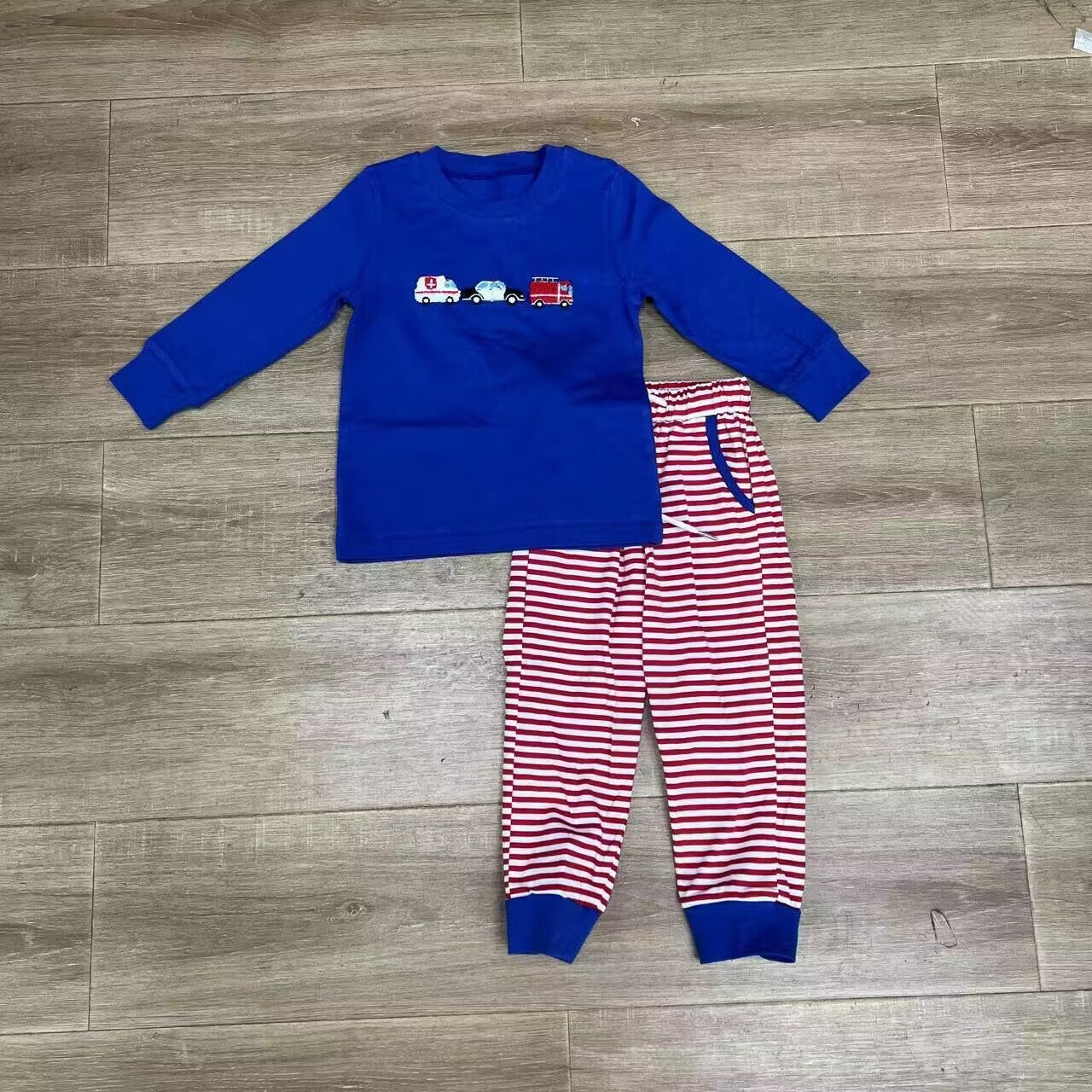 custom moq 5 eta 4-5 weeks baby boys clothes dark blue red striped long sleeve red pants summer sets