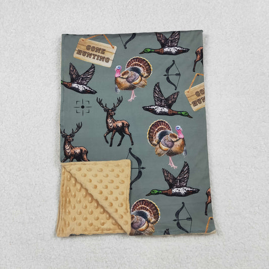RTS NO MOQ（In Stock) BL0151 Gone Hunting green baby blanket with deer, duck, and turkey