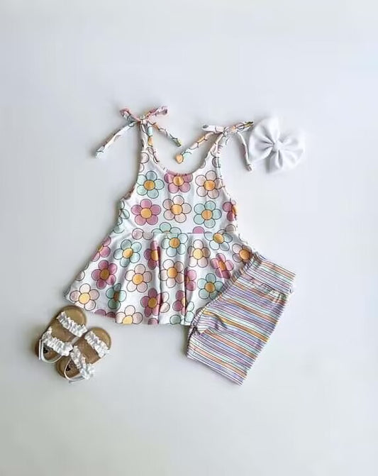 custom moq 5 eta 4-5 weeks baby girls clothes floral suspender shorts girls summer outfit