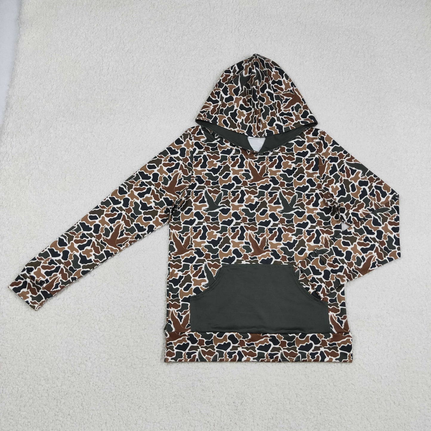 RTS NO MOQ（In Stock) Adult Men's Pocket Duck Brown-Green Camouflage Hooded Long-Sleeve Top