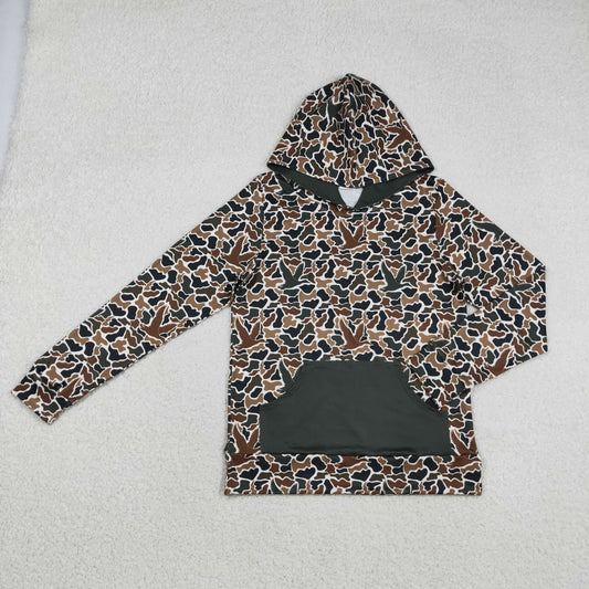 RTS NO MOQ（In Stock) Adult Men's Pocket Duck Brown-Green Camouflage Hooded Long-Sleeve Top