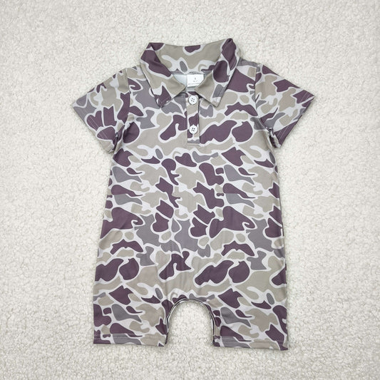 RTS NO MOQ SR2977 Camouflage collar button short-sleeved jumpsuit