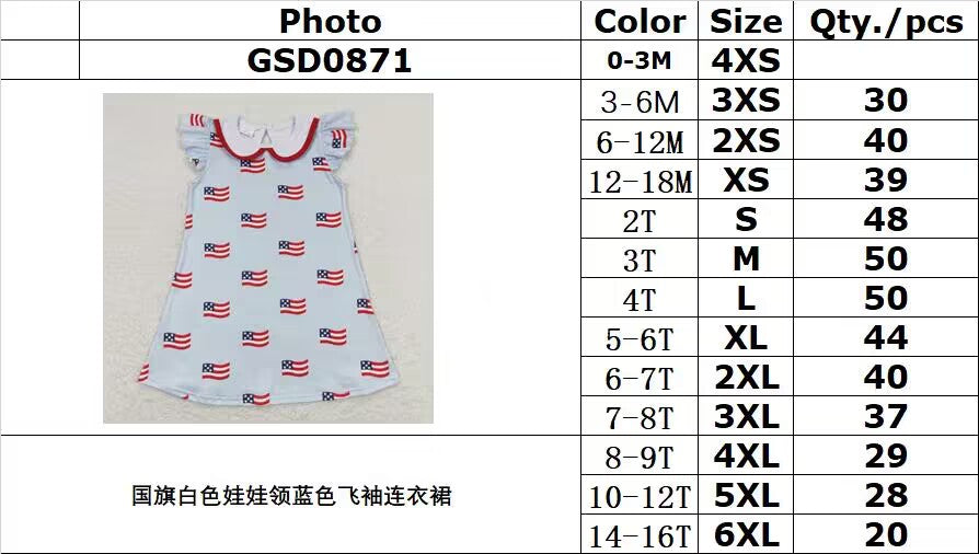 GSD0871 Flag white baby doll collar blue flying sleeve dress