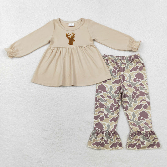 RTS NO MOQ ETA 5/7days Arrived GLP1284 Embroidered deer head long-sleeved camouflage lace trousers set