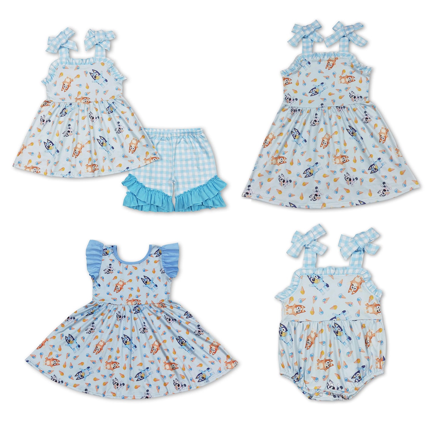 GSD1202   GSD0866   SR1113    GSSO0683    bluey ice cream blue flying sleeve dress outfits and romper match boys and girls