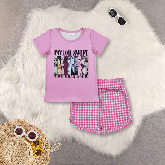 RTS NO MOQ Sibling baby girls clothes taylor pink Short Sleeve Suit  & Top and shorts