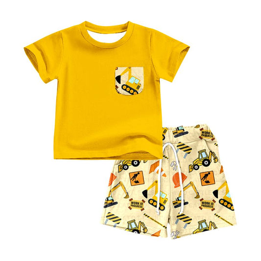 Deadline: February 26 CUSTOM no moq BSSO0529 Yellow Pocket Short Sleeve Shorts Set