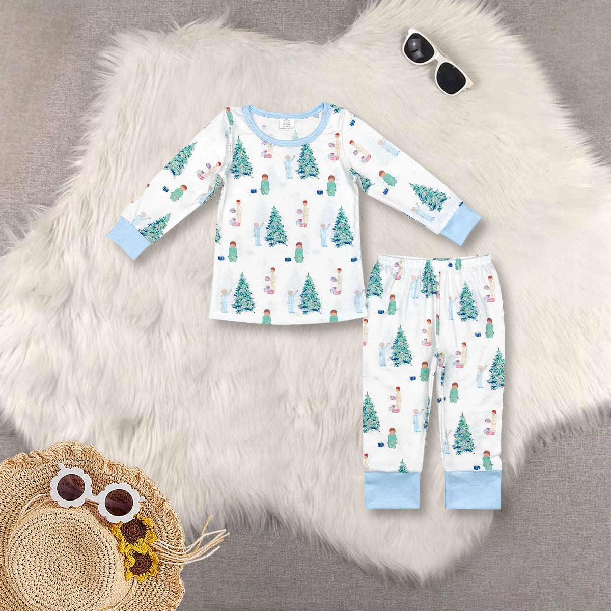 RTS NO MOQ baby boy clothes bamboo Christmas long sleeve Rompers Clothes Sets