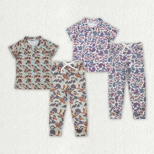 RTS NO MOQ Sibling baby boys clothes camouflage short-sleeved pants sets