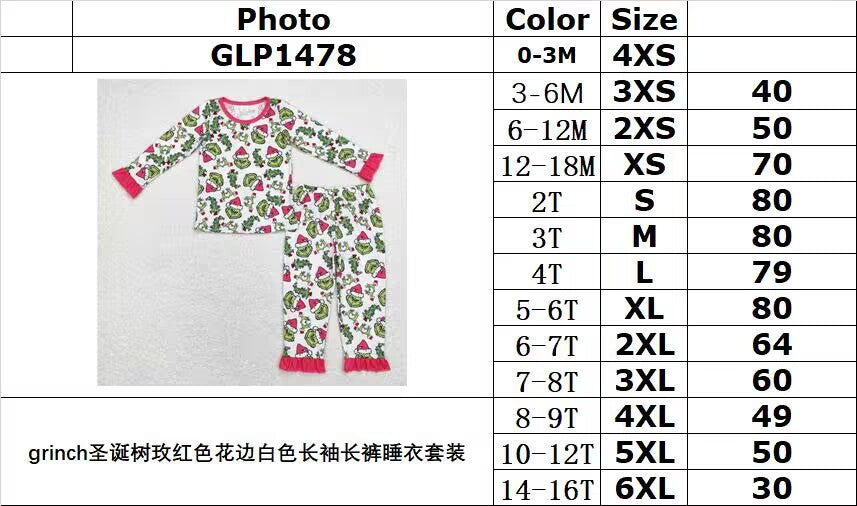 rts no moq GLP1478 grinch Christmas tree rose red lace white long-sleeved trousers pajama set