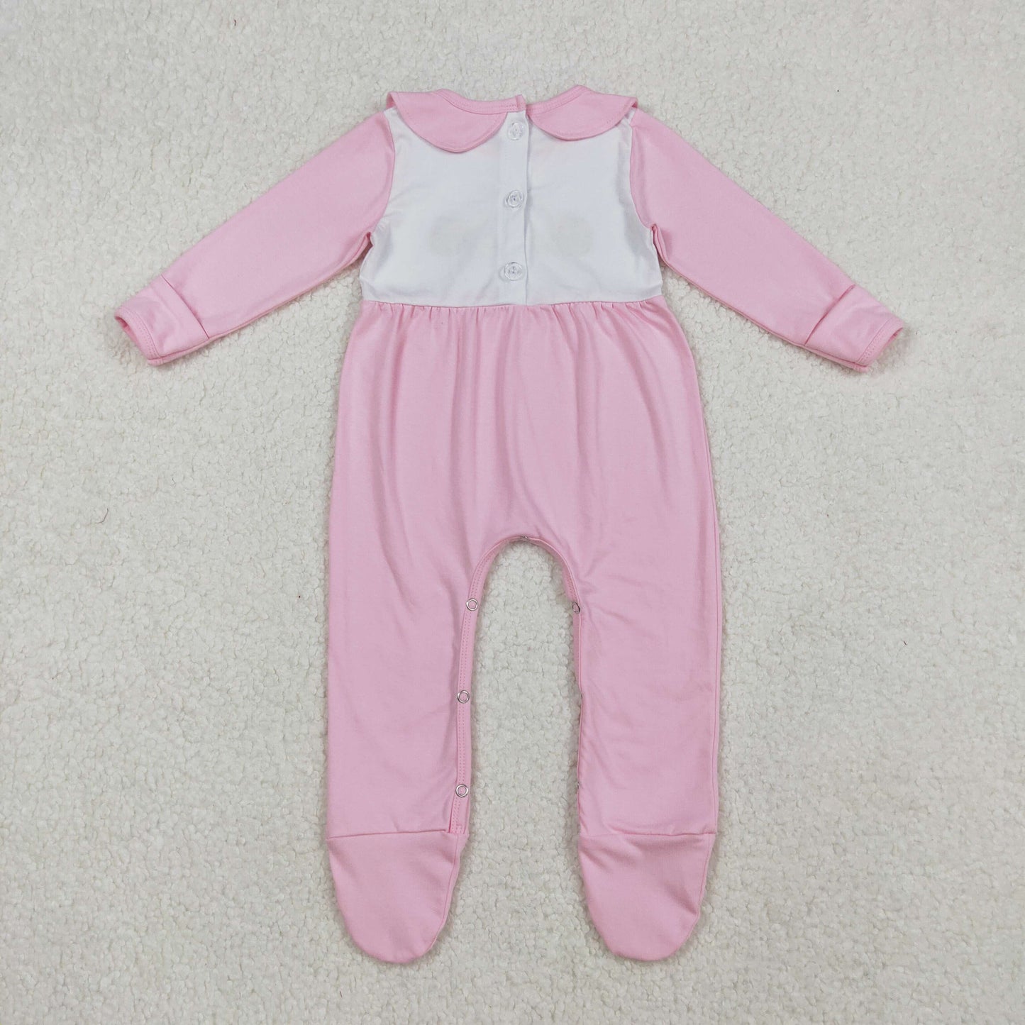 RTS NO MOQ（In Stock) LR2563 Embroidered Pumpkin Turkey Pink Long-Sleeved Bodysuit with Foots