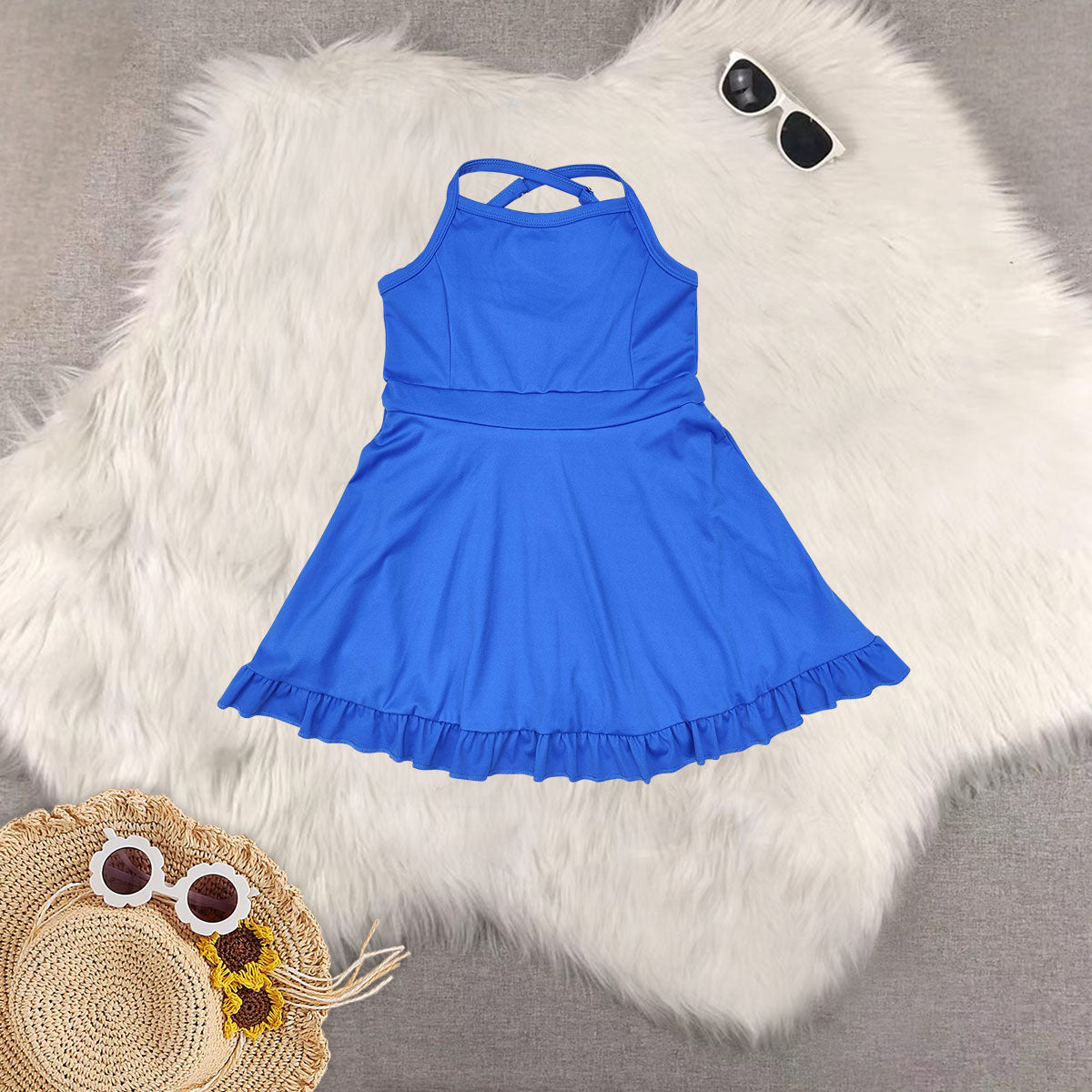 RTS NO MOQ baby girl clothes Solid red sportswear skirt swimsuit