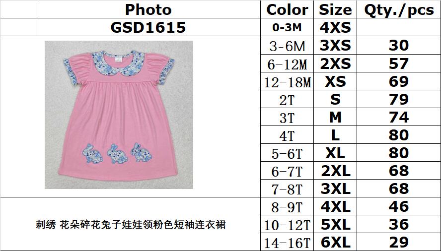 RTS NO MOQ ETA 5/7days Arrived GSD1615 Embroidered flower floral bunny doll collar pink short-sleeved dress