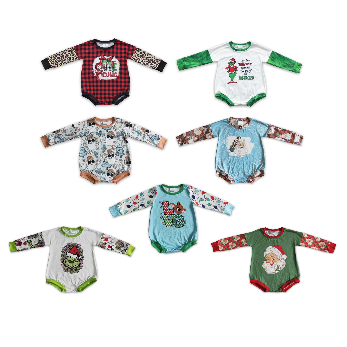 RTS NO MOQ Baby kids cartoon Christmas character long sleeve short romper