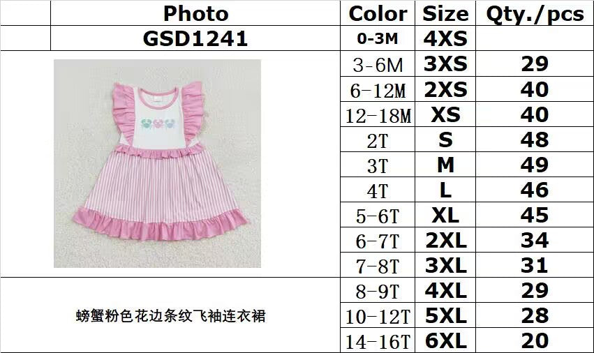 RTS no moq GSD1241 Crab pink lace striped flying sleeve dress