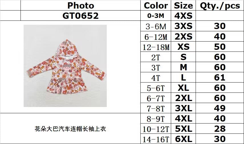 rts no moq GT0652 Flower bus hooded long-sleeved top