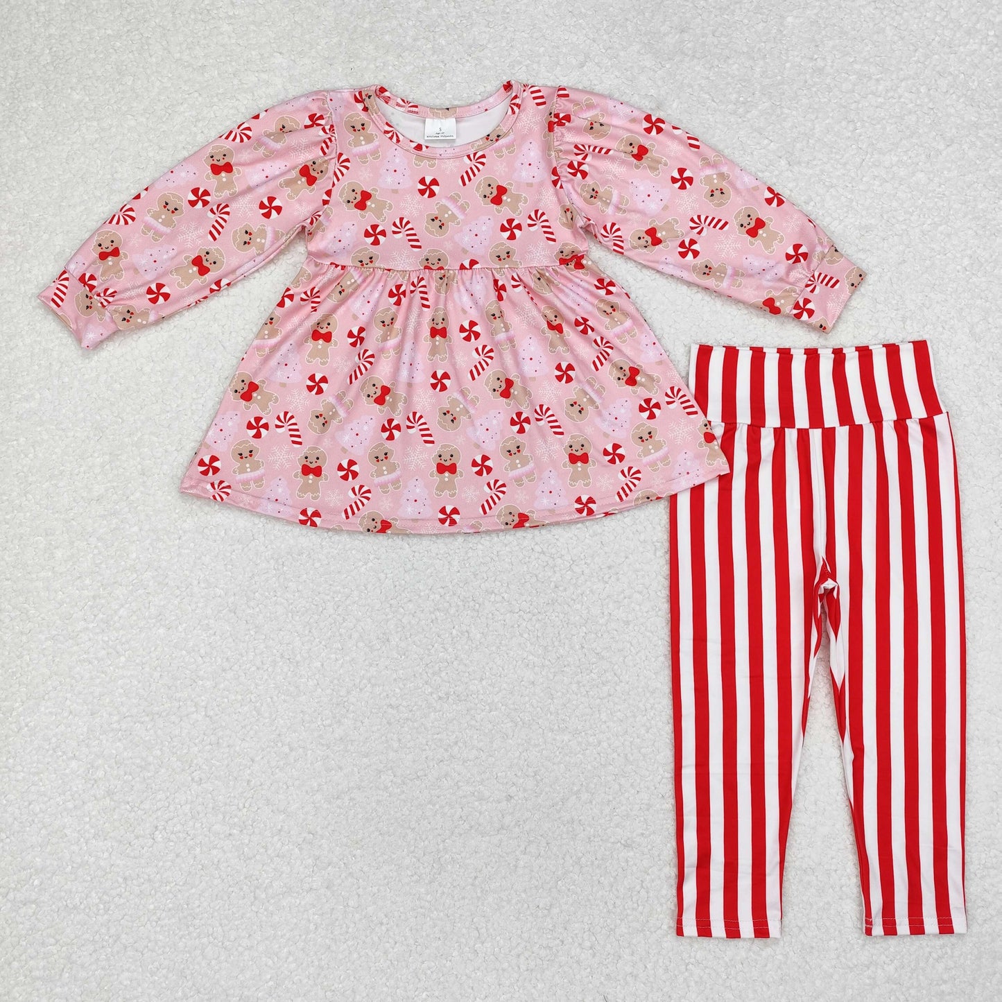 RTS NO MOQ ETA 5/7days Arrived GLP1366 Gingerbread Cane Pink Long Sleeve Red Striped Pants Suit