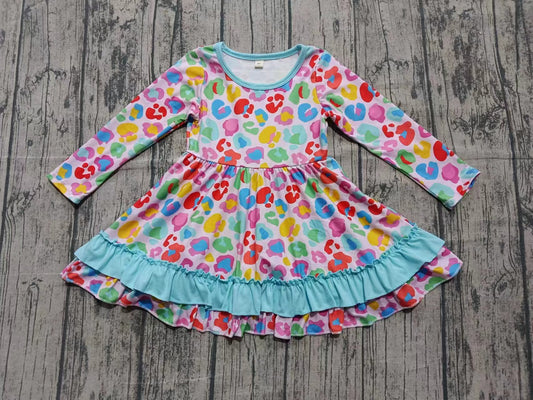 Custom moq 8 eta 6-8weeks baby girl clothes colorful leopard long sleeve dress-25.9.26
