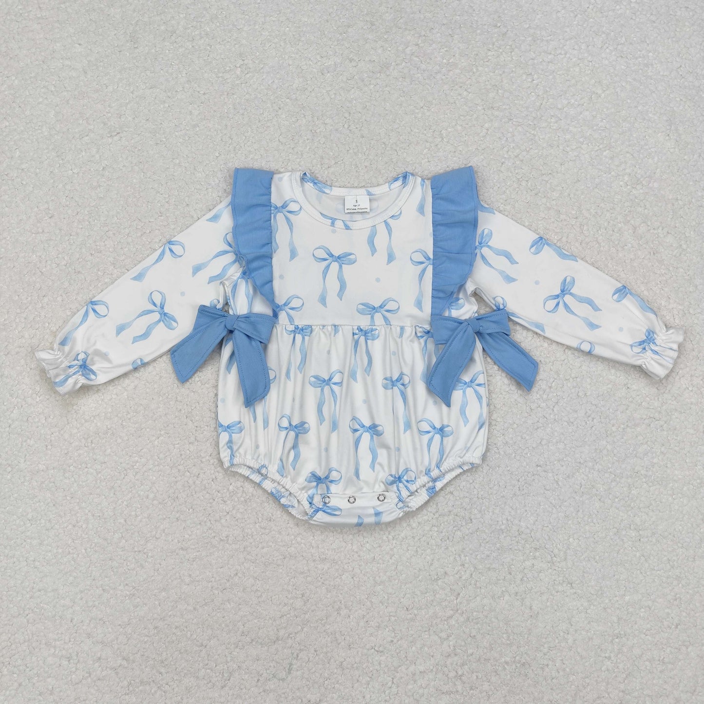 RTS NO MOQ ETA 5/7days arrived LR2043 Blue Lace Bow White Long Sleeve Bodysuit