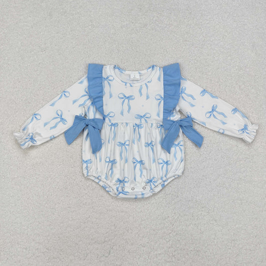 RTS NO MOQ ETA 5/7days arrived LR2043 Blue Lace Bow White Long Sleeve Bodysuit