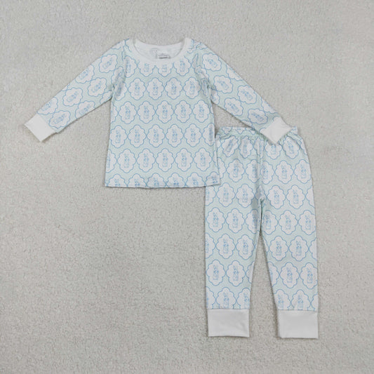RTS NO MOQ（In Stock) Easter Bunny Blue Long-Sleeved Pants Pajama Set