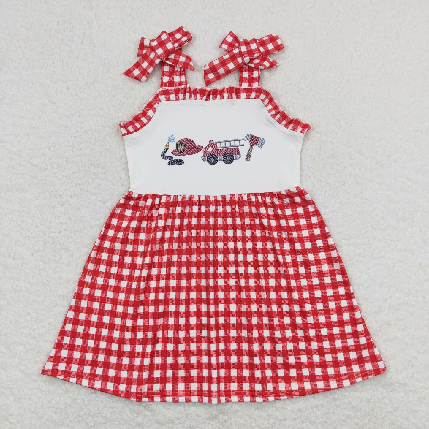 RTS NO MOQ（In Stock) Fire engine red and white plaid lace slip dress