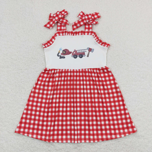 RTS NO MOQ（In Stock) Fire engine red and white plaid lace slip dress